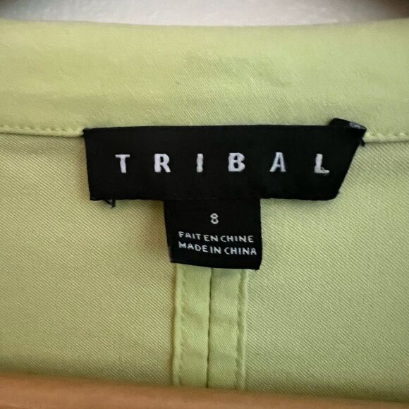 TRIBAL pastel Lime green stretch gathered/ruched front zip jacket Sz 8 EUC - Picture 10 of 12